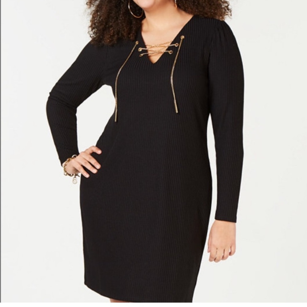 Michael Kors Ribbed Lace-Up Knit Sweater Dress